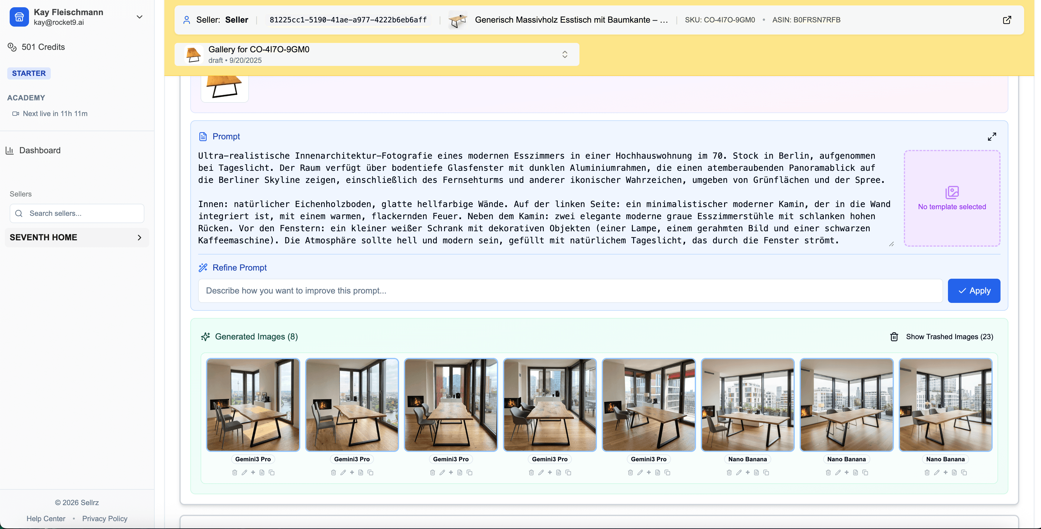 SELLRZ AI image generation workflow with prompt