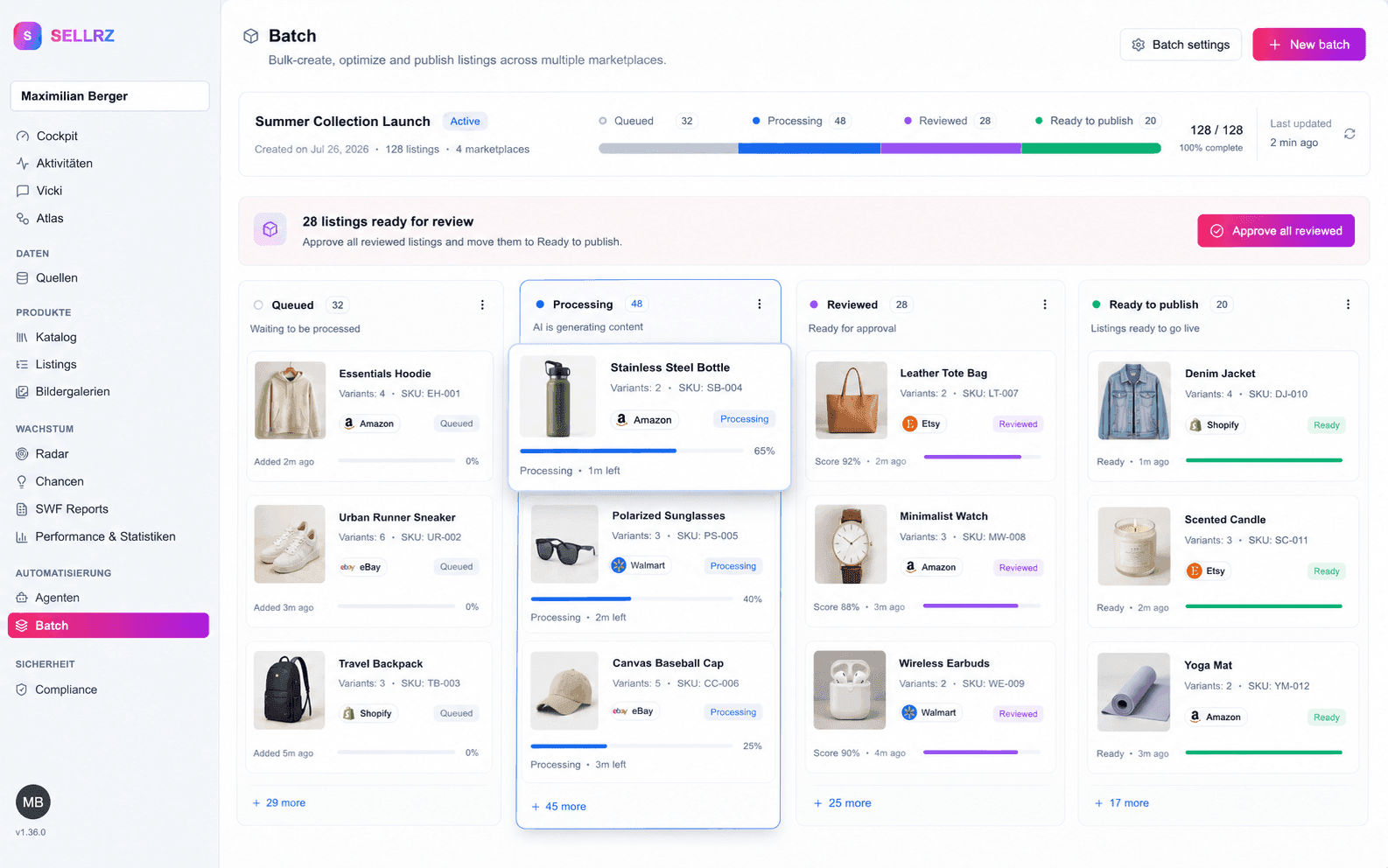Batch — A hundred listings are the same work as one.